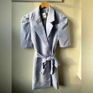 Light Blue Double-Breasted Mini Dress with Tie Waist